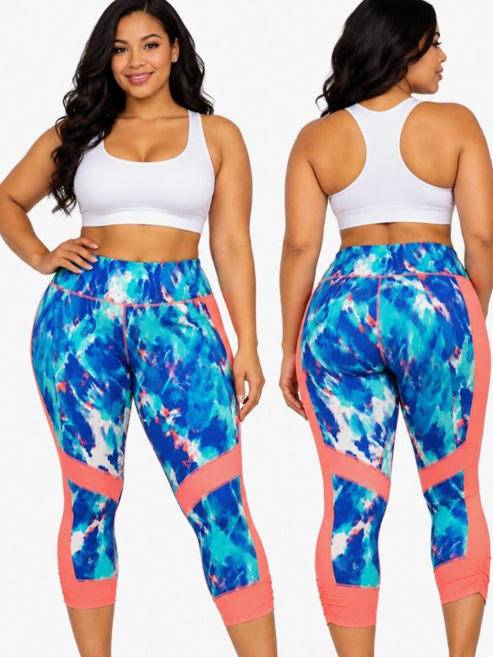 Xersion Plus Size 3X Activewear Capri Legging Blue Tie Dye Stretch Workout Style